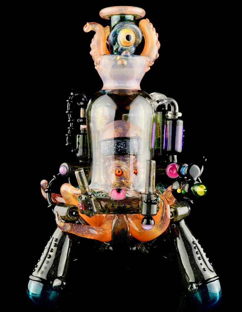 HARDCORE TOKE / PIRATT - Sunset Slyme y Lost City Balloon Perc Alien Bio Mech Rig con detalles de ópalo triturado