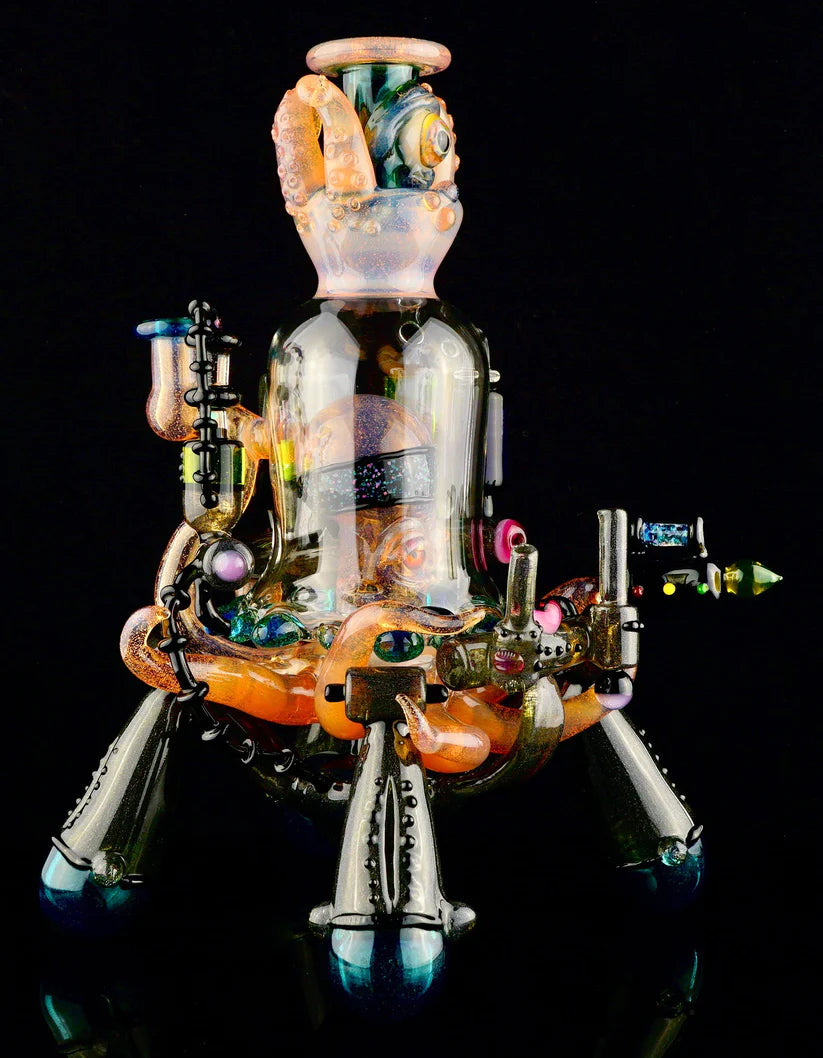 HARDCORE TOKE / PIRATT - Sunset Slyme y Lost City Balloon Perc Alien Bio Mech Rig con detalles de ópalo triturado