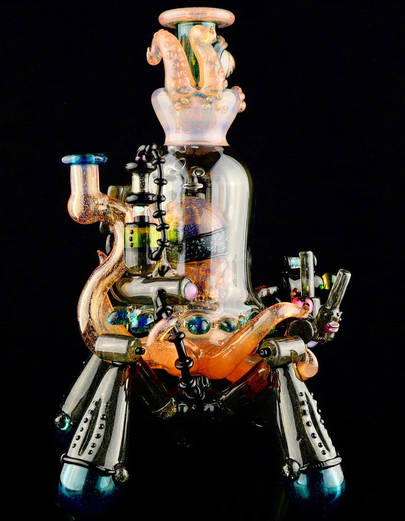 HARDCORE TOKE / PIRATT - Sunset Slyme y Lost City Balloon Perc Alien Bio Mech Rig con detalles de ópalo triturado