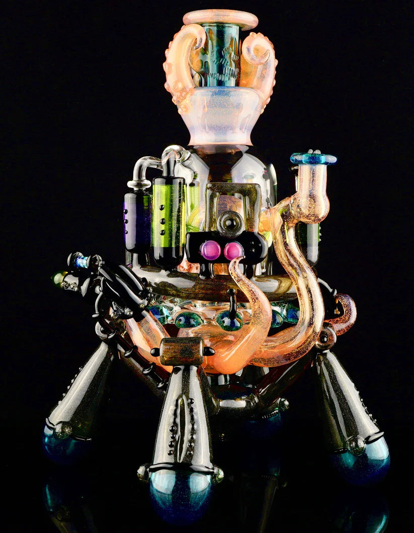 HARDCORE TOKE / PIRATT - Sunset Slyme y Lost City Balloon Perc Alien Bio Mech Rig con detalles de ópalo triturado