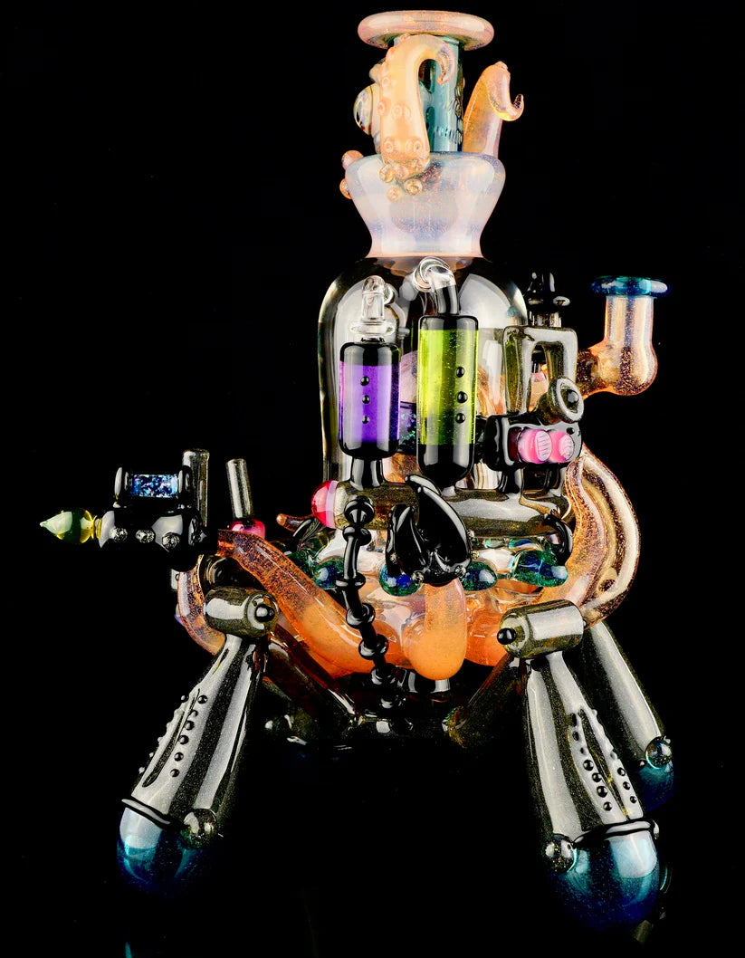 HARDCORE TOKE / PIRATT - Sunset Slyme y Lost City Balloon Perc Alien Bio Mech Rig con detalles de ópalo triturado