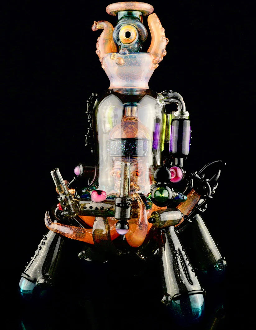 HARDCORE TOKE / PIRATT - Sunset Slyme y Lost City Balloon Perc Alien Bio Mech Rig con detalles de ópalo triturado