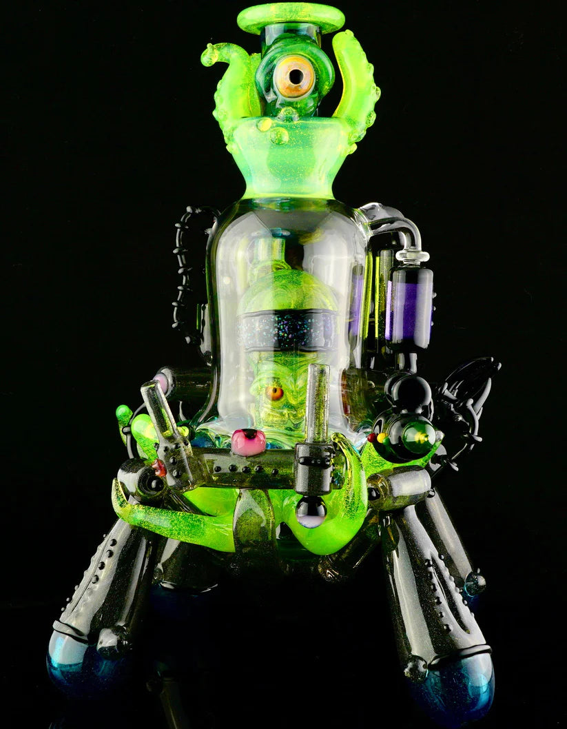 HARDCORE TOKE / PIRATT - Sunset Slyme y Lost City Balloon Perc Alien Bio Mech Rig con detalles de ópalo triturado