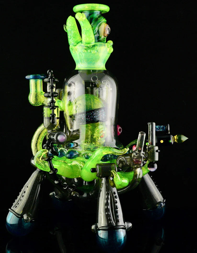 HARDCORE TOKE / PIRATT - Sunset Slyme y Lost City Balloon Perc Alien Bio Mech Rig con detalles de ópalo triturado