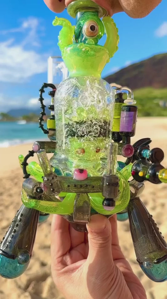 HARDCORE TOKE / PIRATT - Sunset Slyme et Lost City Balloon Perc Alien Bio Mech Rig avec des accents d'opale écrasés